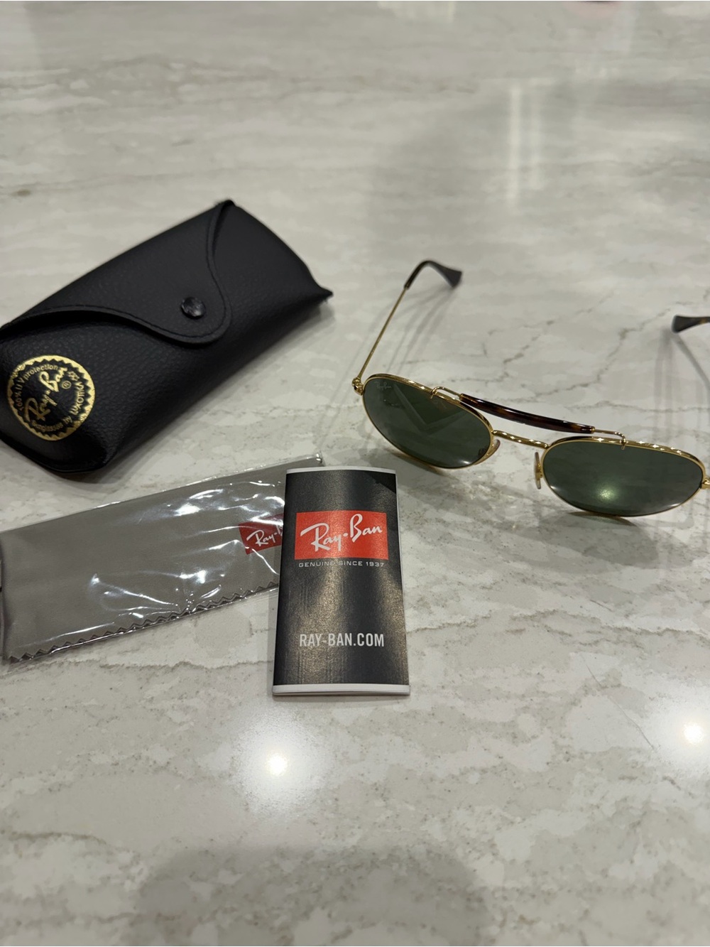 Ray-Ban Gold Frame Sunglasses with Green Lenses and Tortoise Top Bar outdoorsman
